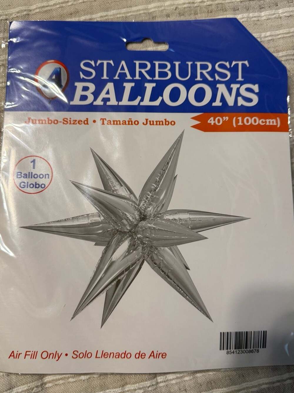 All American Balloons Starburst Balloon 40" Silver Foil Air Fill Only